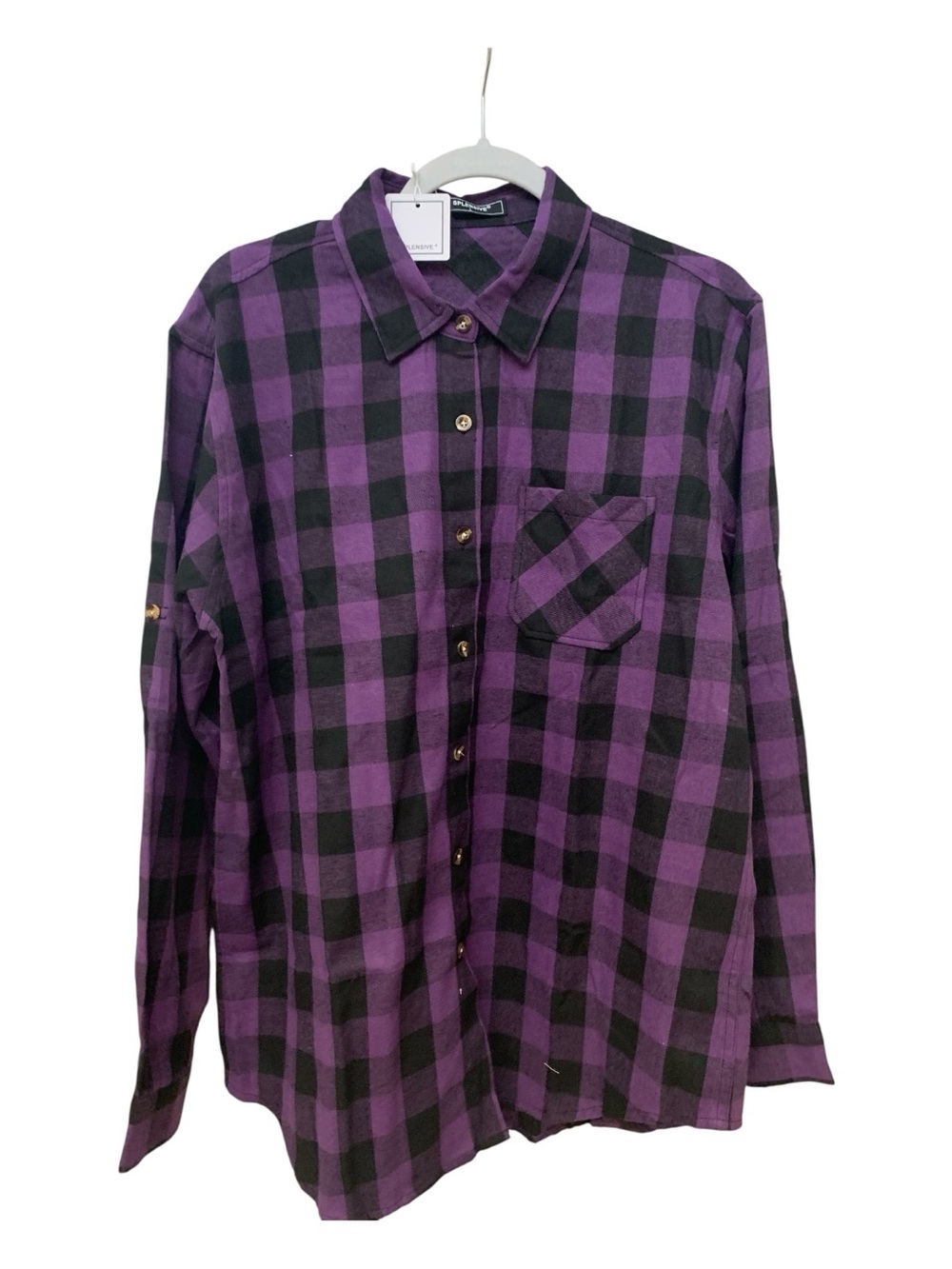Brookstone Black & Purple Plaid Long-Sleeve Button-Down Shirt